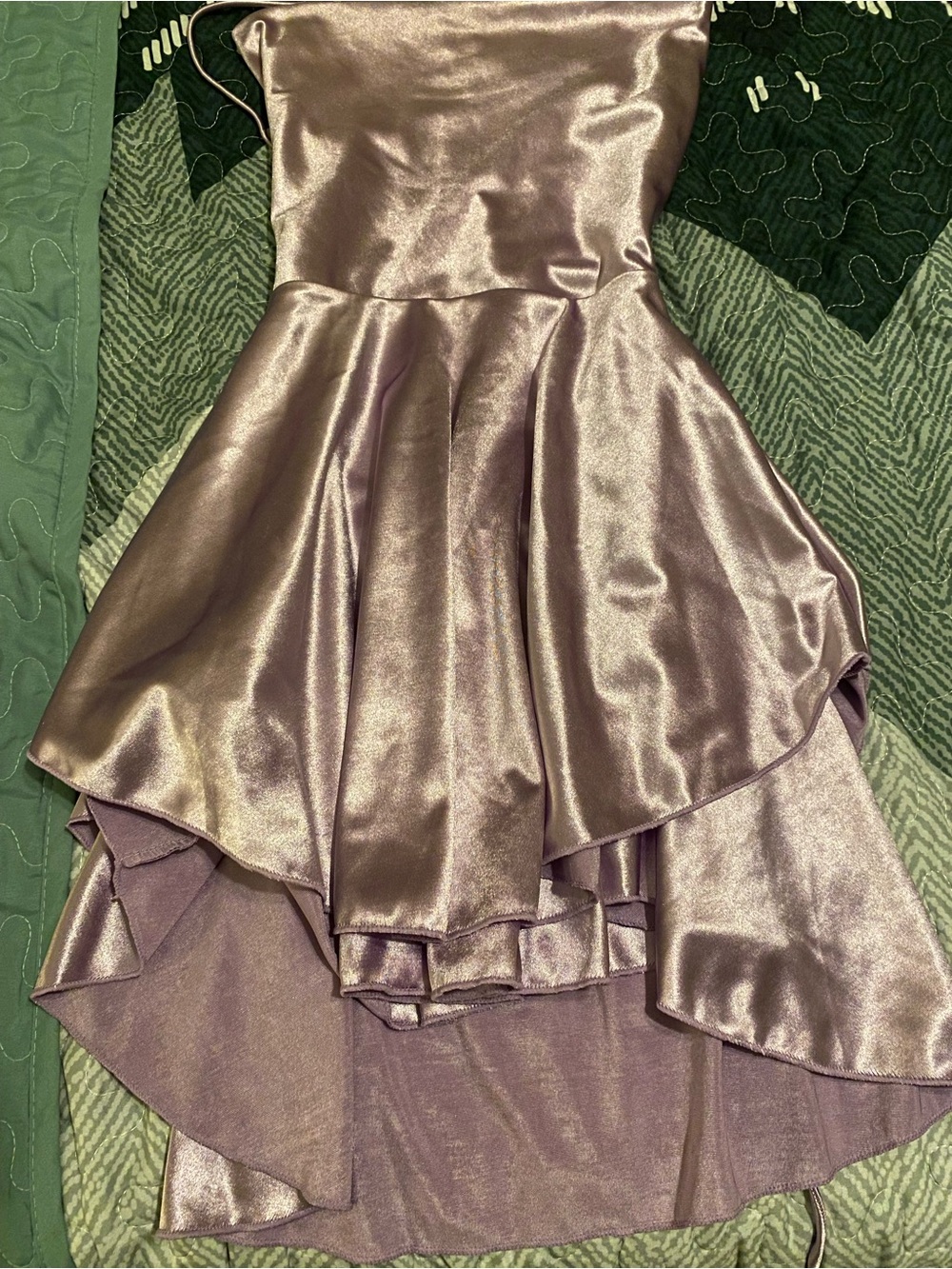 Shimmery Lavender High-Low Mini Dress with Spaghetti Straps
